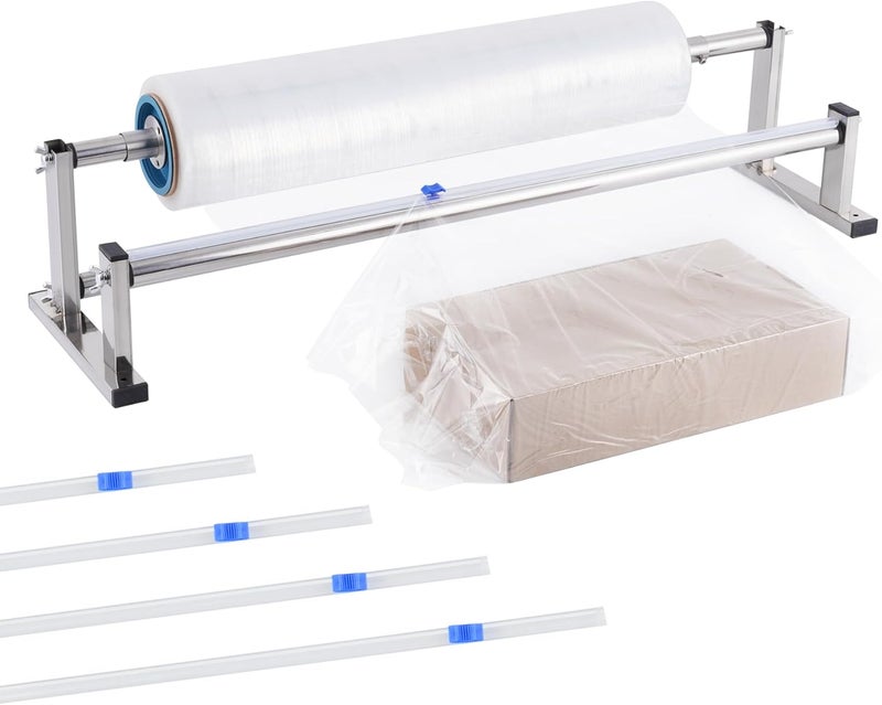 Consfly Manual Stretch Film Dispenser Wrapping Machine, 21.6 Inch Stainless Steel Table Stretch Film Packing Machine w/ 4pcs Film Slide Cutter - Image 1